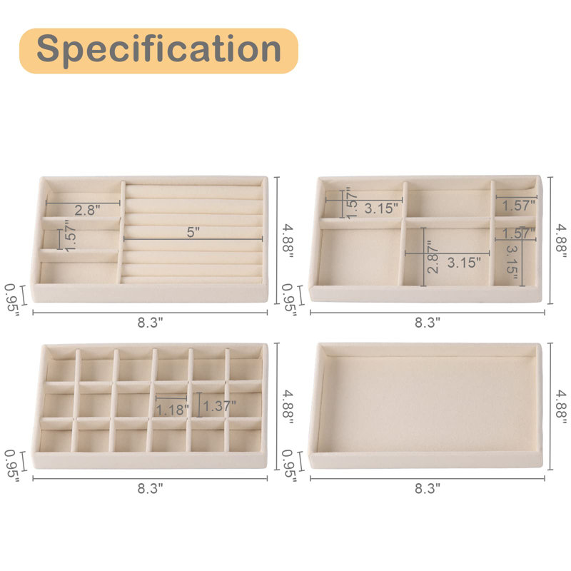 Set Of 8 Stackable Jewellery Organizer Stackable Trays,Jewellery Drawer Inserts Container Display Case Storage With Removable Dividers