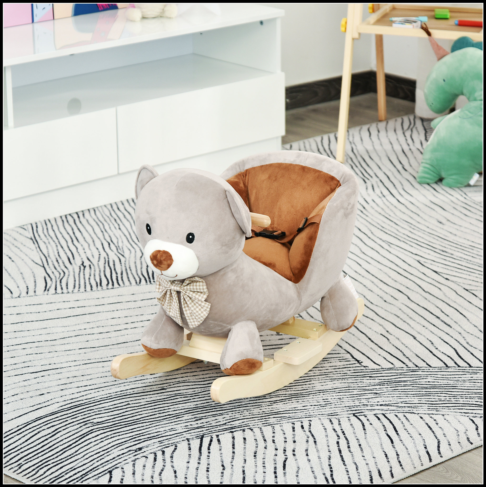 Ophelia & Co. Qaba Kids Bear-Shaped Plush Rocking Horse with Sound ...