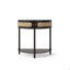 Table de bout avec porte coulissante en rotin, console élégante en demi-cercle avec 2 armoires de rangement en rotin et tablette inférieure