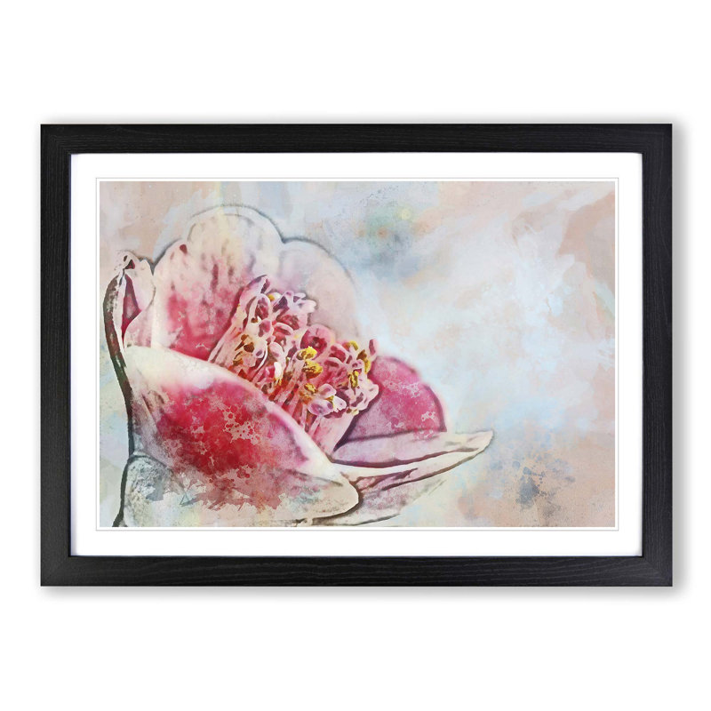 Blossoming Pink Camellia Flower in Abstract - Picture Frame Painting Print, Black Framed, 62cm H x 87cm W x 2cm D