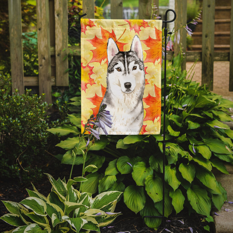 Automne 2 côtés en polyester 15 x 11 po drapeau de jardin, Husky de Sibérie blanc