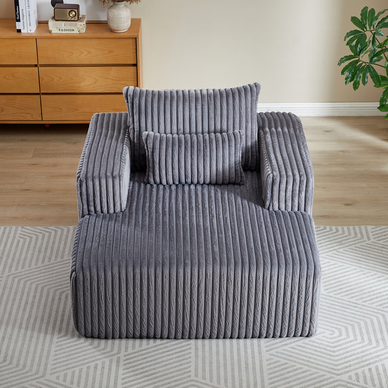 Fauteuil moelleux en velours côtelé sans assemblage, pour salon, salon, assemblage, confortable, Gris