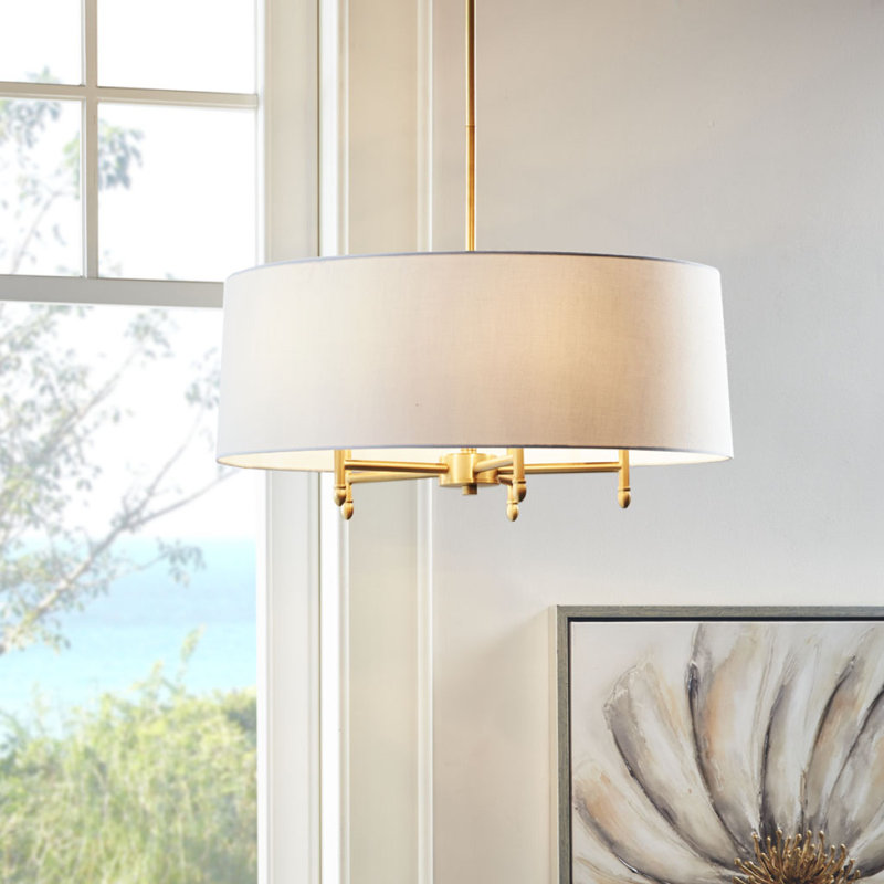 Lustre 5 lumières à abat-jour tambour, Gold