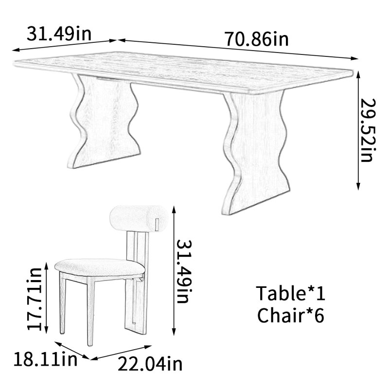 Ensemble de table de salle à manger rectangulaire, H 29,52 po x L 70,86 po x l 31,49 po