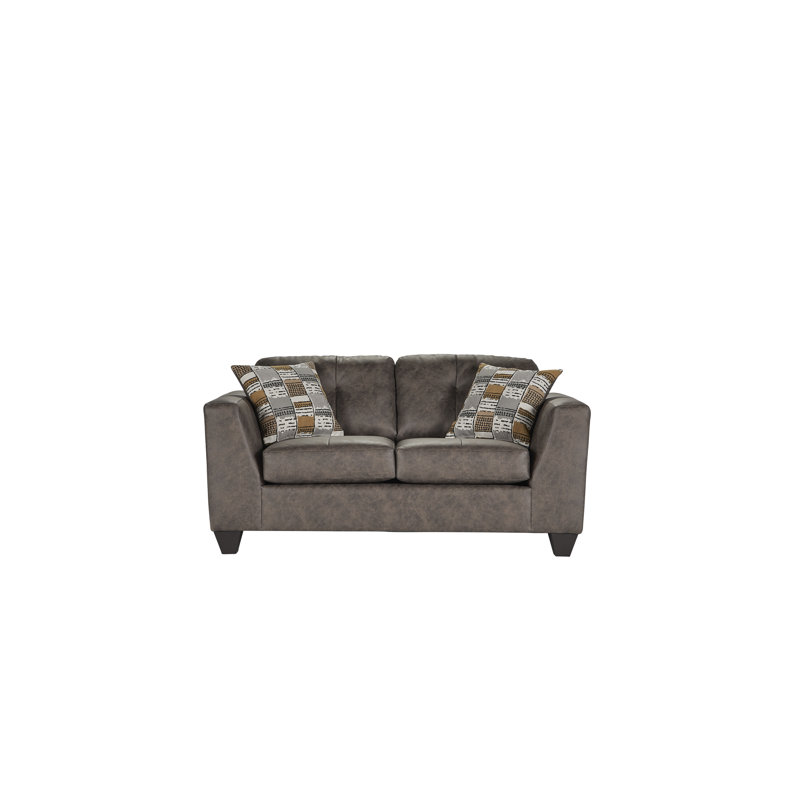 68" Upholstered Loveseat with Reversible Cushions and Toboggan Pillows, Mylo Buckskin