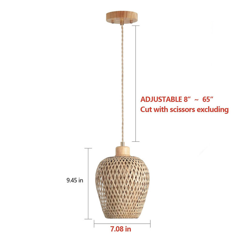 Bamboo Pendant Light,Dimmable,‎Energy Efficient,Adjustable,Beige