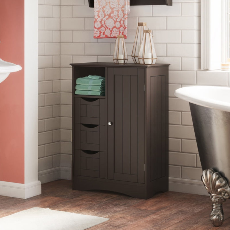 Single Door Bathroom Storage Cabinet with 3 Drawers, Espresso
