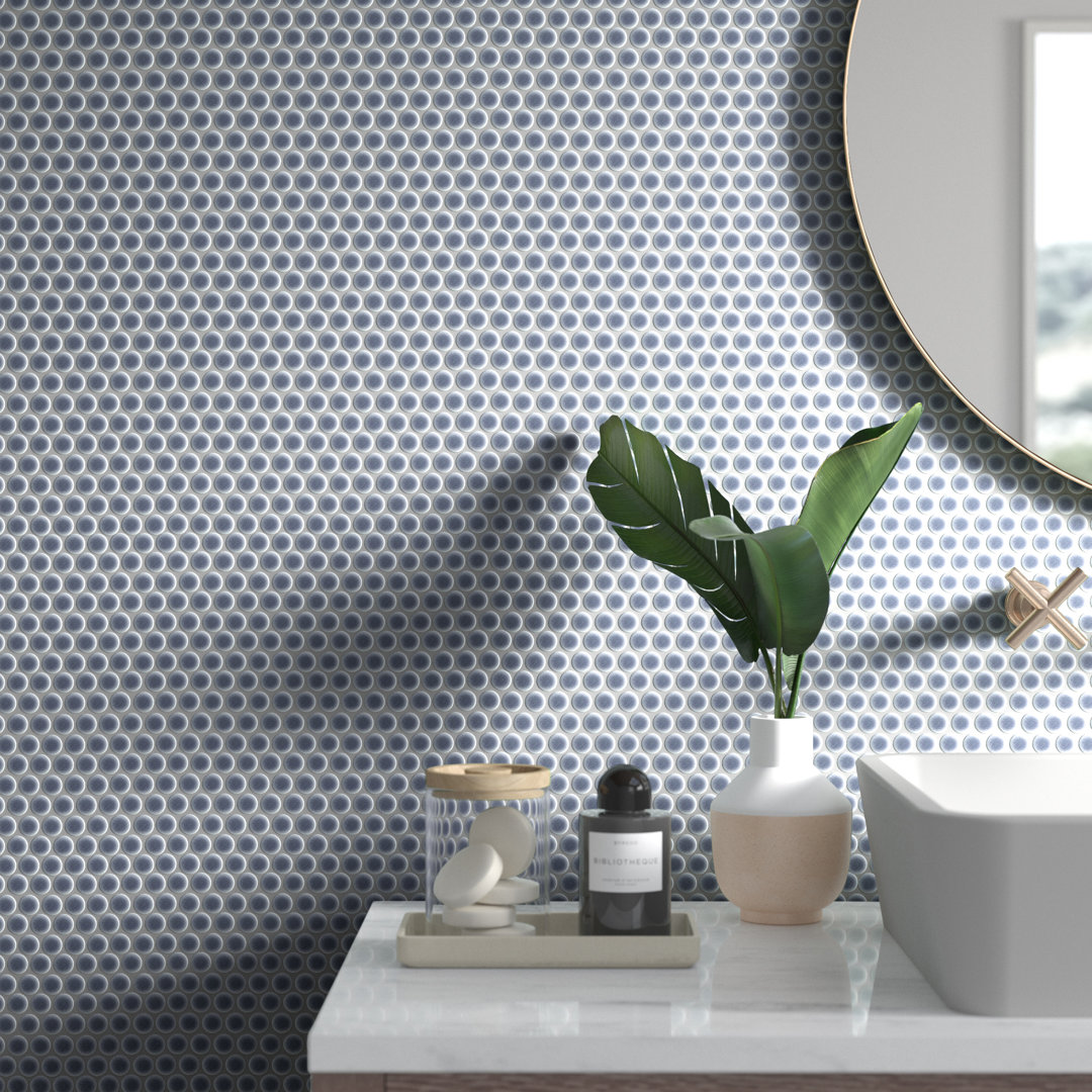 Hudson Penny Round 11-7/8 " x 12-5/8 " Porcelain Mosaic Floor & Wall Tile Merola Tile 