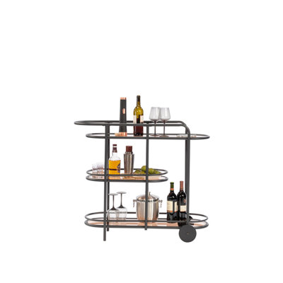 Chariot-bar noir - Chariot de service mobile moderne avec roulettes pour la maison et le divertissement