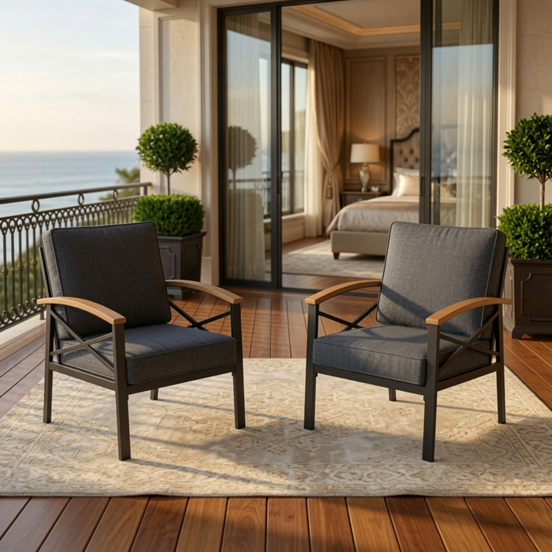 Ensemble de 2 chaises d'extérieur avec coussins, Gris