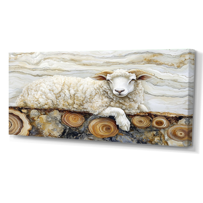 Drislane doré marbré un mouton en bois - art mural moutons, H 28 po x l 60 po, Toile tendue, Ne s’applique pas