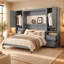 Grand lit escamotable Sereno avec garde-robe, tiroirs et tablette supérieure, lit escamotable avec armoire rabattable-1262863958