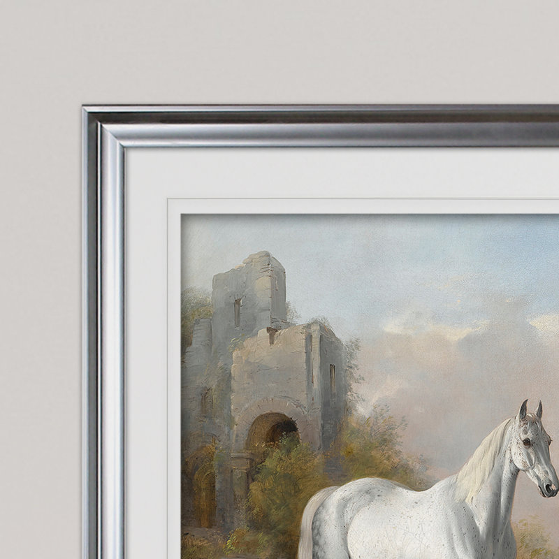 « rétro cheval pastoral », impression de dessin, H 24 po x l 32 po x P 1,5 po, Cadre argenté
