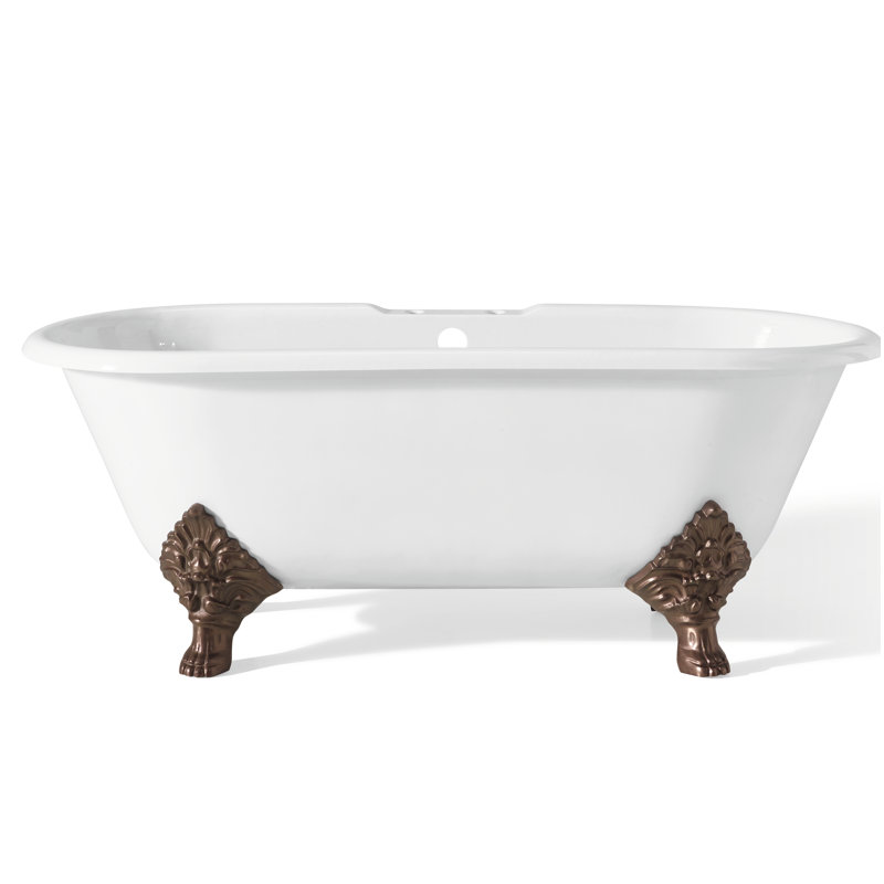 Carlton 70'' L Soaking Bathtub, White Interior with White Exterior, Polished Brass