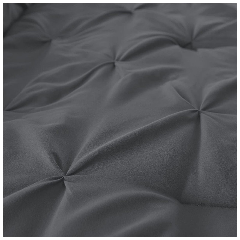 400TC Cotton Pintuck Sateen Solid Duvet Cover Set, King Duvet Cover + 2 Shams, Dark Gray