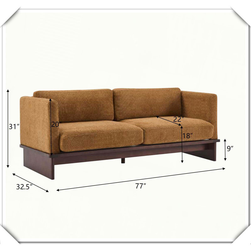 Square Arm Modern 3-Seater Boucle Sofa With Solid Wood Base, Camel