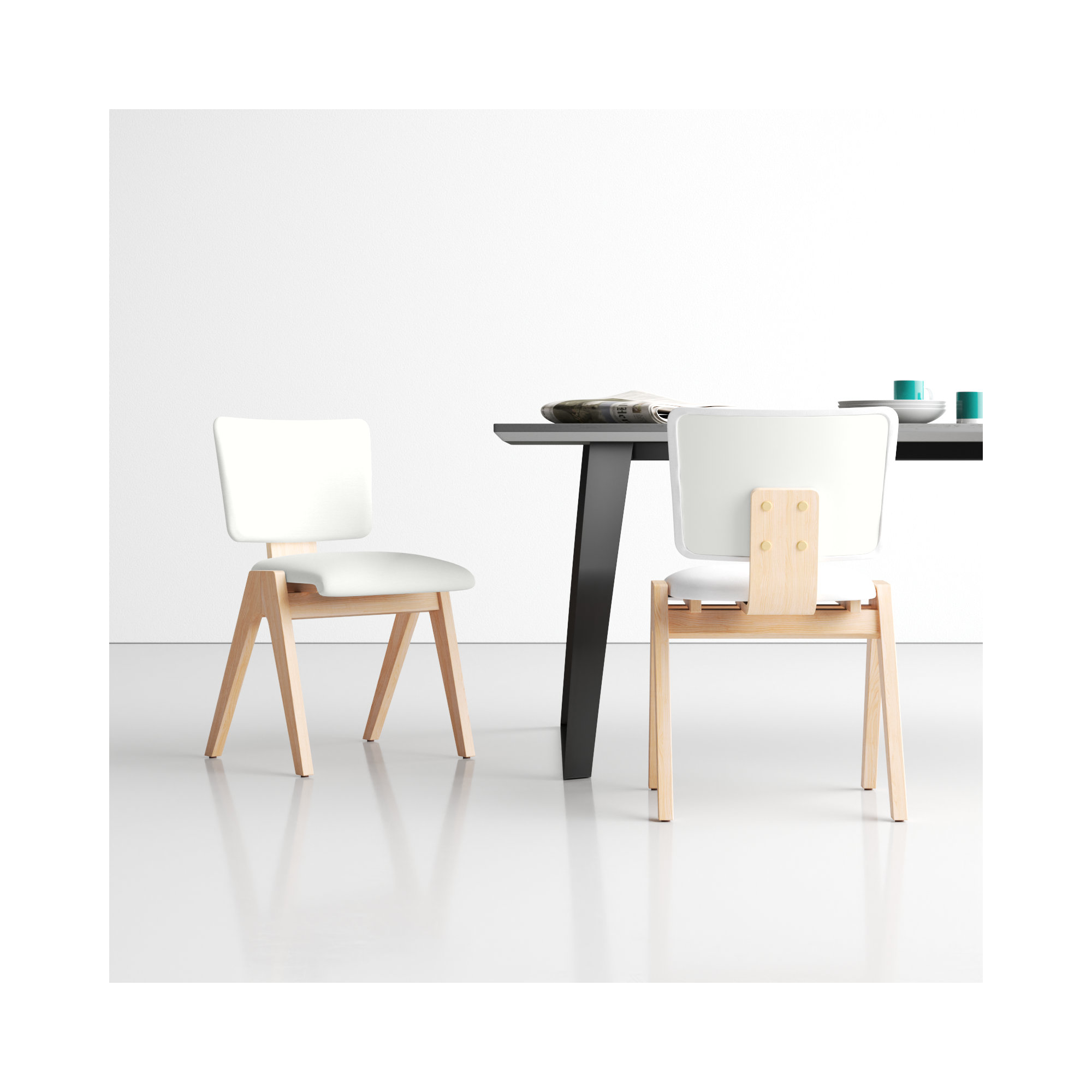 Ozzy Wood Dining Chair, Light Brown/White