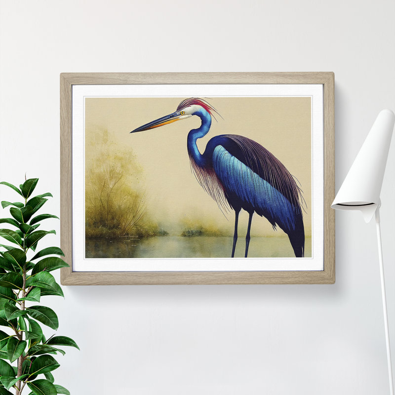 XH1022-9878X Heron Bird Vol.1 - Single Picture Frame Print, 34cm H x 46cm W x 2cm D, Oak Framed