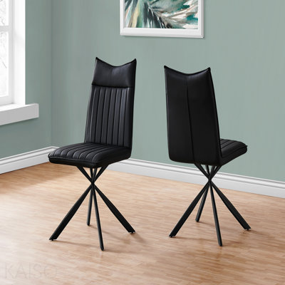 Chaise d'appoint de salle à manger - ensemble de 2, d'appoint, rembourrée, cuisine, salle à manger, similicuir noir, métal noir, style contemporain