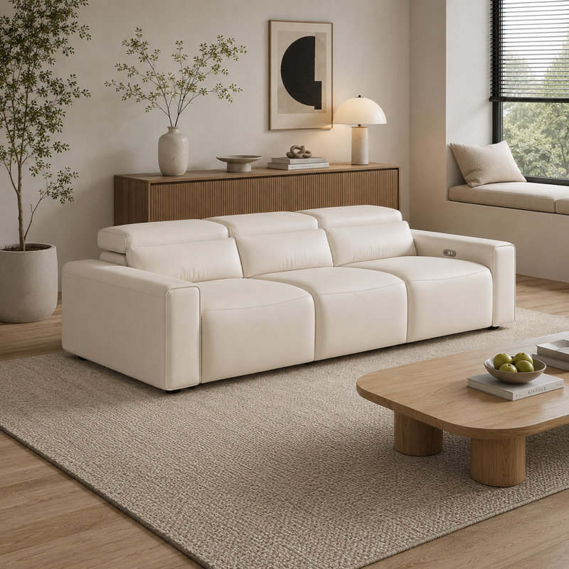 Canapé inclinable électrique Benjamin, 28.5" H x 107" W x 40.5" D, Beige