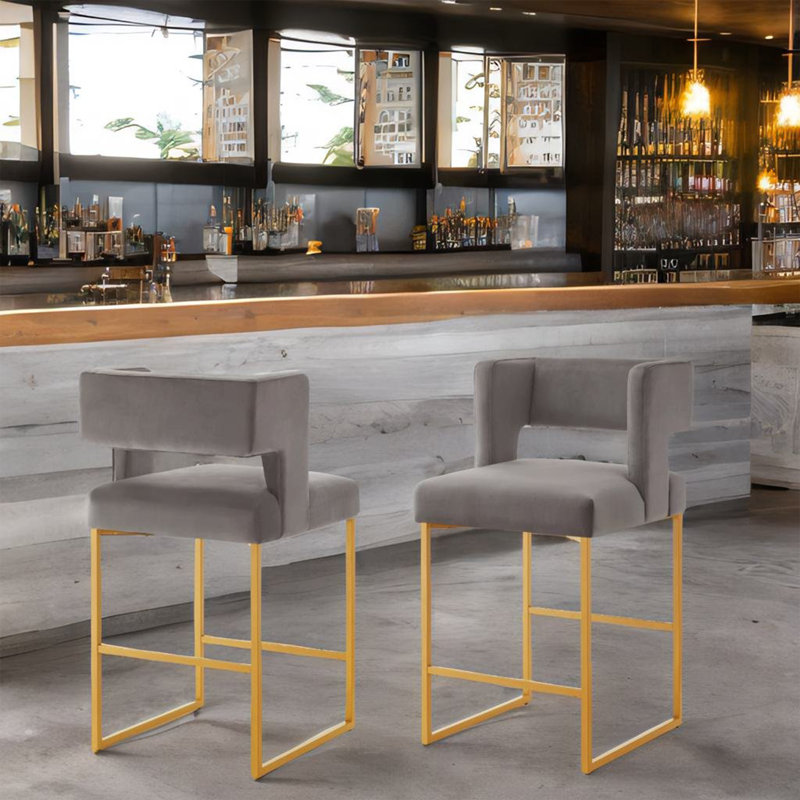 Tabouret de comptoir Colamaio 26, Gris/doré