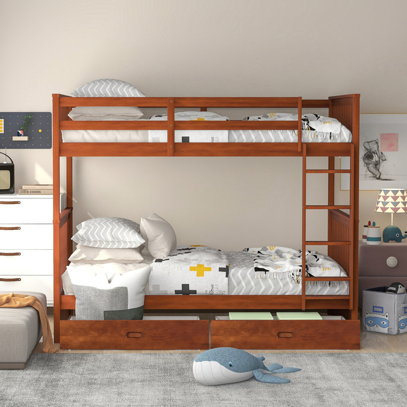 Lit superposé Twintwin en noyer avec échelles et rangement - Option de chambre à coucher polyvalente