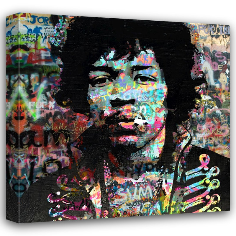 Hendrix par Stephen Chambers - peinture sur toile tendue, H 18 po x l 18 po x P 1,5 po