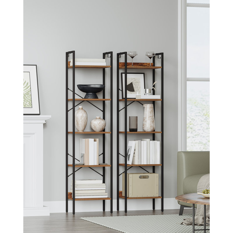 Bookcase, 5-Tier Bookshelf, Narrow Bookcase Shelving Unit for Living Room, Office, Sturdy, Bedroom, 24 x 40 x 160 cm, Industrial 
