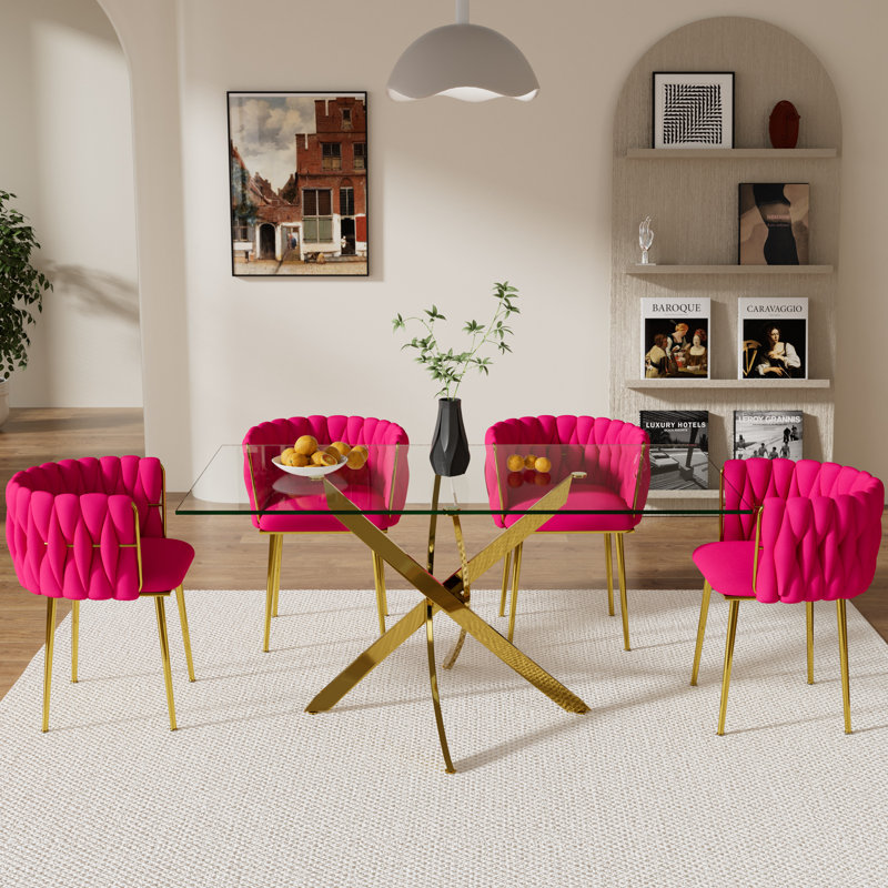 Ensemble de salle à manger Ashveen, Rose rouge, Doré, H 29,5 po x L 63 po x l 31,5 po