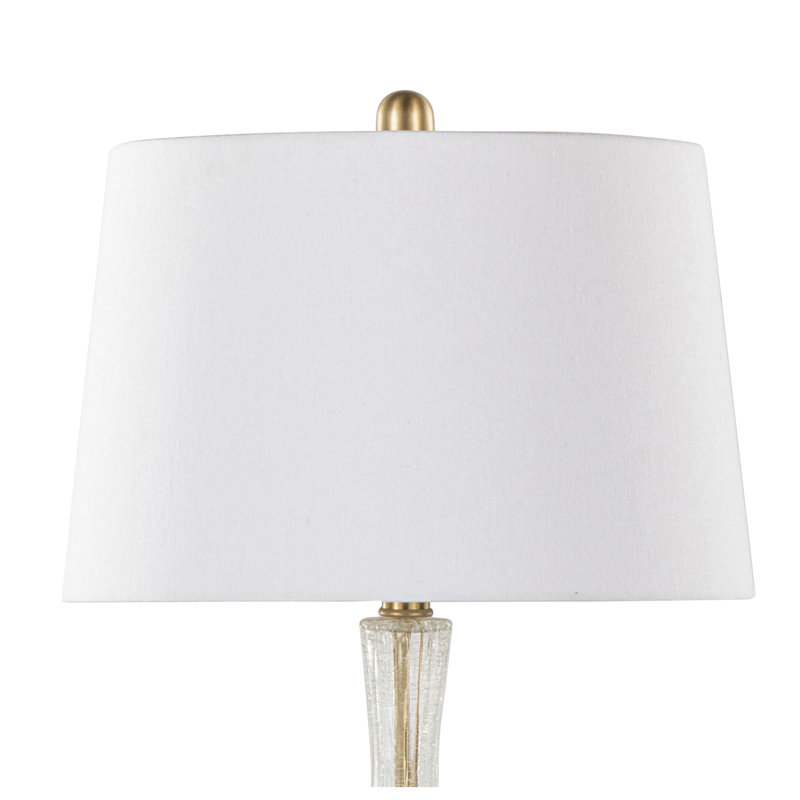 Lampe de table contemporaine Jenny 27 po en verre avec abat-jour en lin blanc et fini doré - Ensemble de 2
