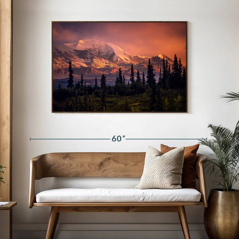 Denali et forêt Denali, 46 po x 31 po, Cadre flottant noyer