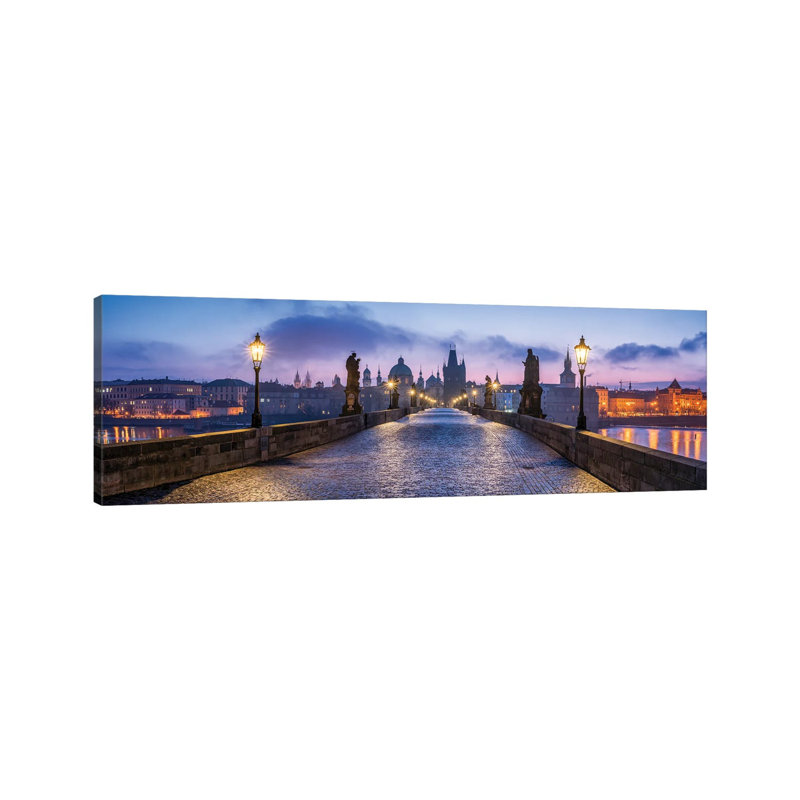 View Of The Charles Bridge In Prague At Dusk, Czech Republic by Jan Becke - Wrapped Canvas Panoramic Print