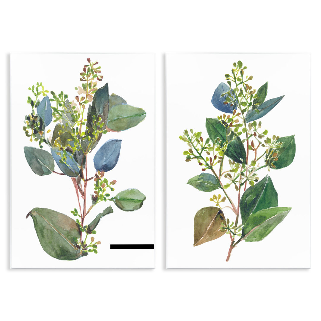 Soft Eucalyptus Plant Blue Green Ombre Leaves by Melissa Wang - 2 Piece Graphic Art Print Set Rosalind Wheeler 