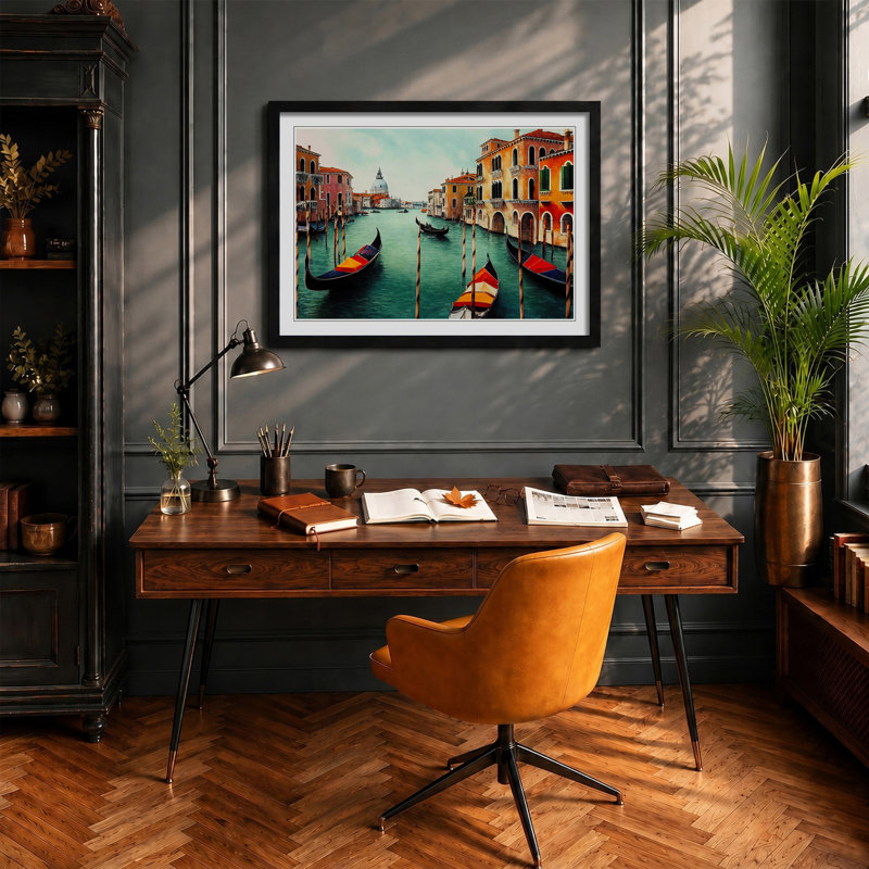 Venice Canal Watercolour Vol.1 - Framed Print, Black, 25cm H x 34cm W x 2cm D