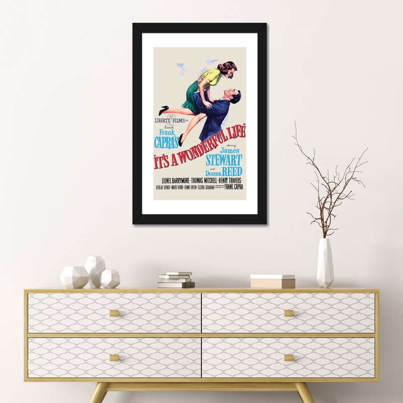 «It's a Wonderful Life» - Publicité imprimée, H 24 po x l 16 po x P 1 po, Blanc, Papier encadré noir