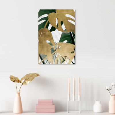 Golden Plants, Tropical Plants - Graphic Art on Canvas