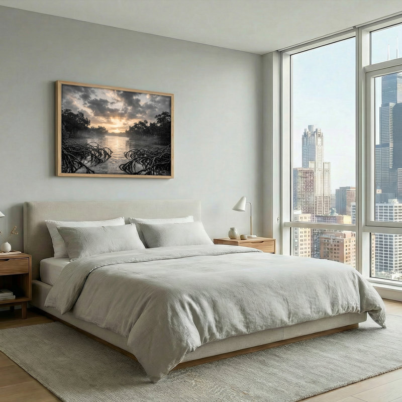 Ensemble de 1 tableau sur toile représentant une rivière au coucher du soleil, H 36 po x l 48 po, Natural