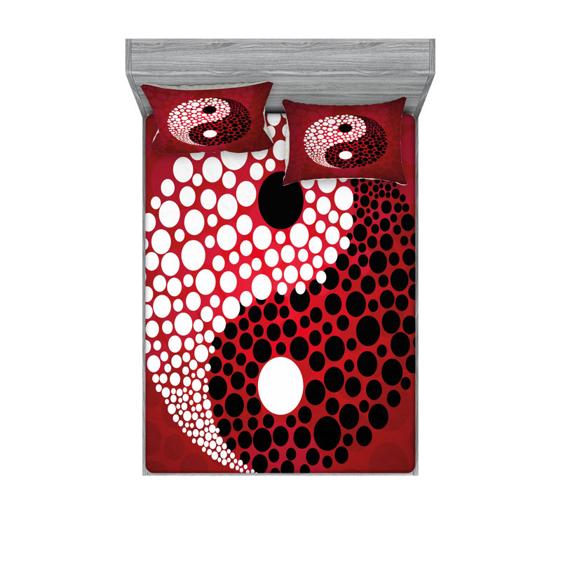 Drap-housse et coussin décoratif Ambesonne Ying Yang, rouge, Ensemble de draps pour très grand lit californien