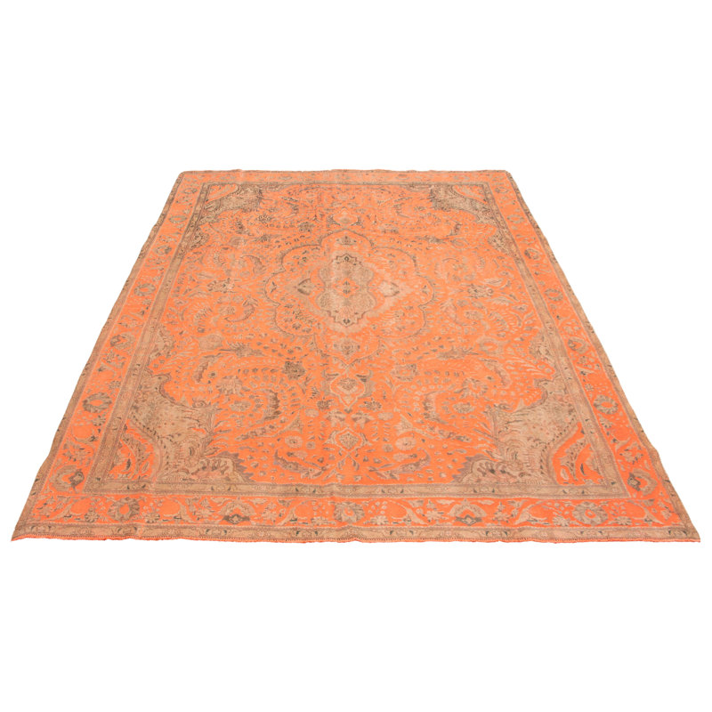 Tapis unique en laine noué à la main couleur cuivre de transition des années 1980 de 9 pi 4 po x 12 pi 5 po Dedda