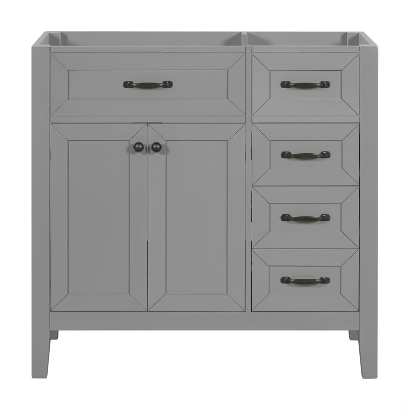 Meuble-lavabo 36 po sans lavabo, base d'armoire seulement, armoire de salle de bain avec tiroirs, structure solide et panneau de fibres à densité moyenne