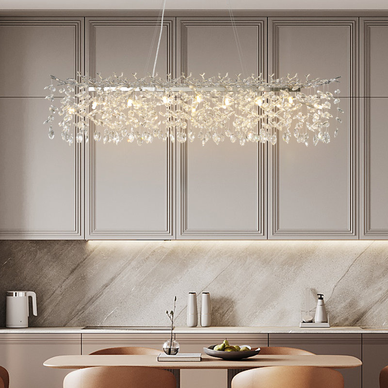Modern K9 Raindrop Crystal Rectangular Tree Branches Chandeliers, Silver, 16" H x 16" W x 60" D, 16