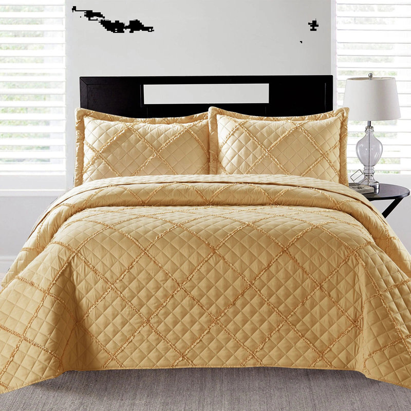 Microfiber Bedspread with Pillow Shams Included, Mustard,  Double Bedspread + 2 Standard Shams