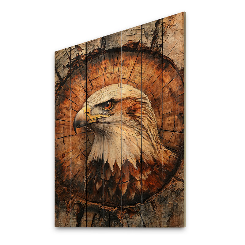 Tête d'aigle sur une glissoire en bois III, H 20 po x l 10 po x P 0,78 po