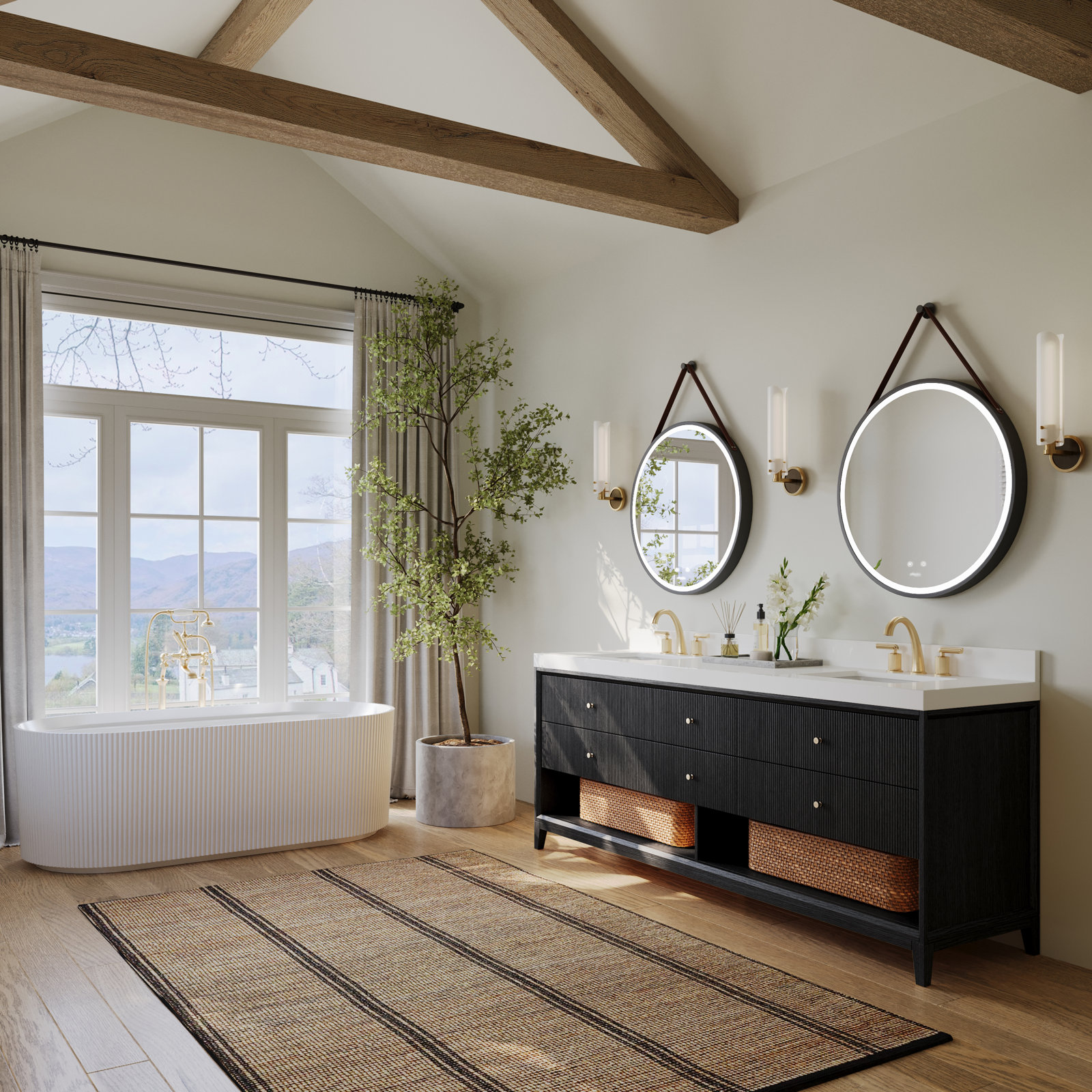 Momo Oak Single Bathroom Vanity, Black Oak, 84"