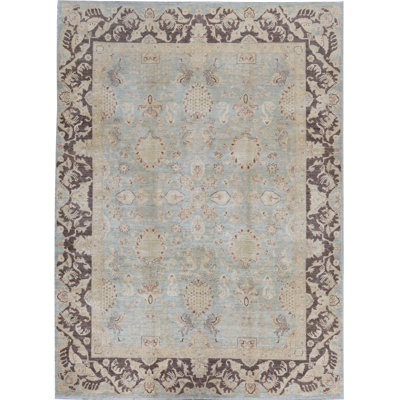 Tapis bleu clair et beige noué à la main de haute qualité Ziegler