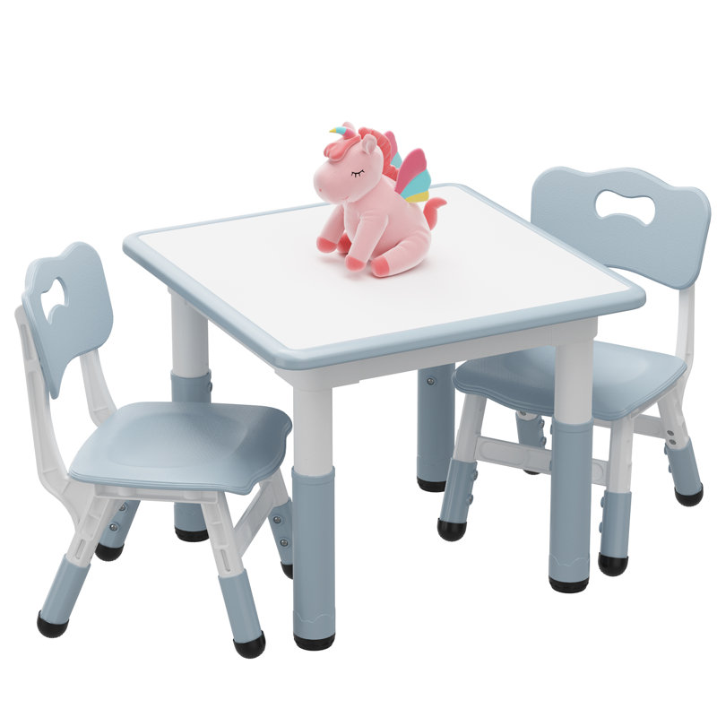 Ensemble de table et de chaises réglables en hauteur pour enfants - Tableau blanc multi-activités avec motif graffiti - Pieds antidérapants - Idéal pour jouer, bricoler et manger - Gris pâle, format standard américain
