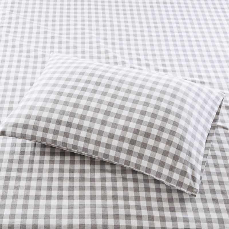 Ensemble de 3 draps à motif de chevrons gris 100% flanelle de coton ultra doux avec 2 taies d'oreiller plates et lavables à la machine