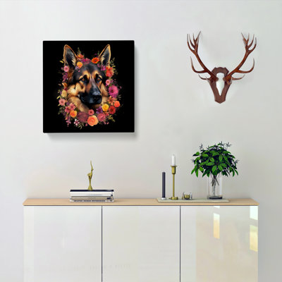 German Shepherd Floral - Wrapped Canvas