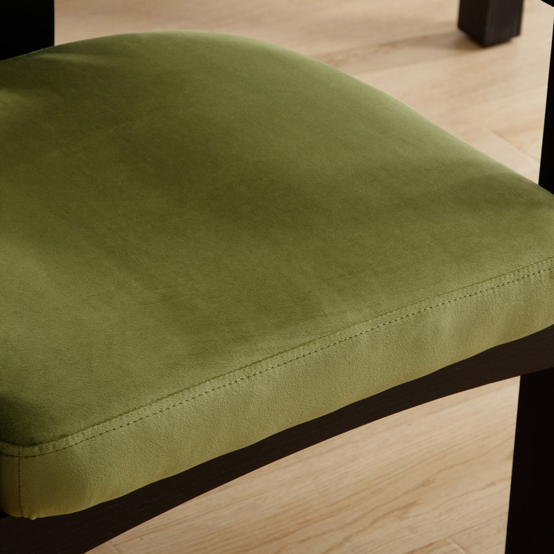 Wooden Upholstered Barrel Dining Chairs, Black/Green
