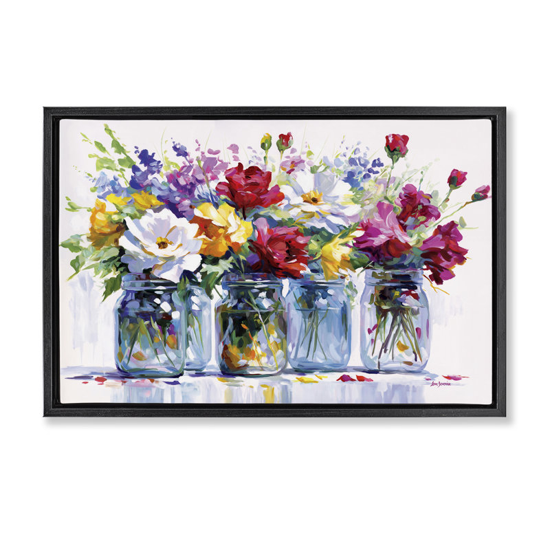 Impression sur toile Vibrant Floral Impressions Floater, par Leon Devenice, Cadre flottant noir de jais, H 17 po x l 25 po